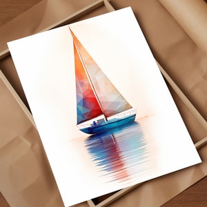 Chesapeake Bay Tranquility Maryland Sailboat Watercolor Art Print Geometric with Sailboat Illustrations Modern Office Style Wall Decor Gift