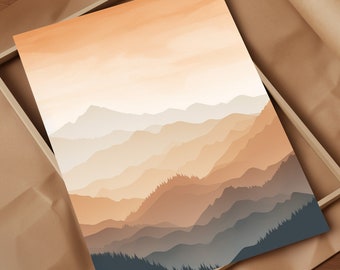 Siluetas de Sierra Nevada, lámina artística de la cordillera de California, lámina artística de Sierra Nevada con ilustraciones de la cordillera de la sierra, estilo moderno.