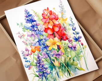 Willow City Wildflowers Texas Floral Watercolor Immerse Yourself in the Vibrant Colors of Texas Wildflowers Exquisite Flower Artwork Print
