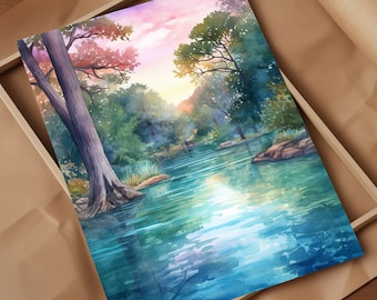 Texas Guadalupe River Twilight Art Print Serene Waterscape Scenic Texas River Nature Landscape Home Decor Wall Art Tranquil Evening View