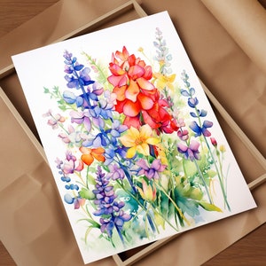 Willow City Wildflowers Texas Floral Watercolor Immerse Yourself in the Vibrant Colors of Texas Wildflowers Exquisite Flower Artwork Print