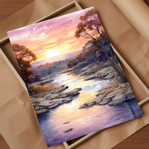 Frio River Sunset Garner State Park Watercolor Art Print Experience Breathtaking Sunset Convey Warmth in Subtle Hues Nature-Inspired Decor
