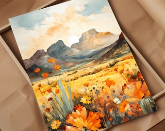 Estampado de flores del desierto de Big Bend: Descubra la elegancia rústica del Parque Nacional Big Bend a través de impactantes obras de arte abstractas de flores del desierto.