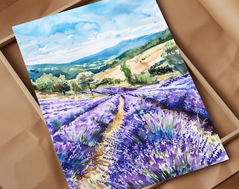 Lavender Fields Watercolor Blanco Art Print Texas Hill Country Scenic Landscape  Unique TX Home Gift Tranquil Beauty  Nature Wall Decor Gift