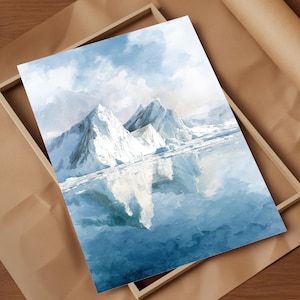 Greenland Ice Fjord Wilderness Sketch Art Glacier Landscape Art Print Deep Arctic Waters Vast Polar Skies Travel Poster Wall Decor Gift