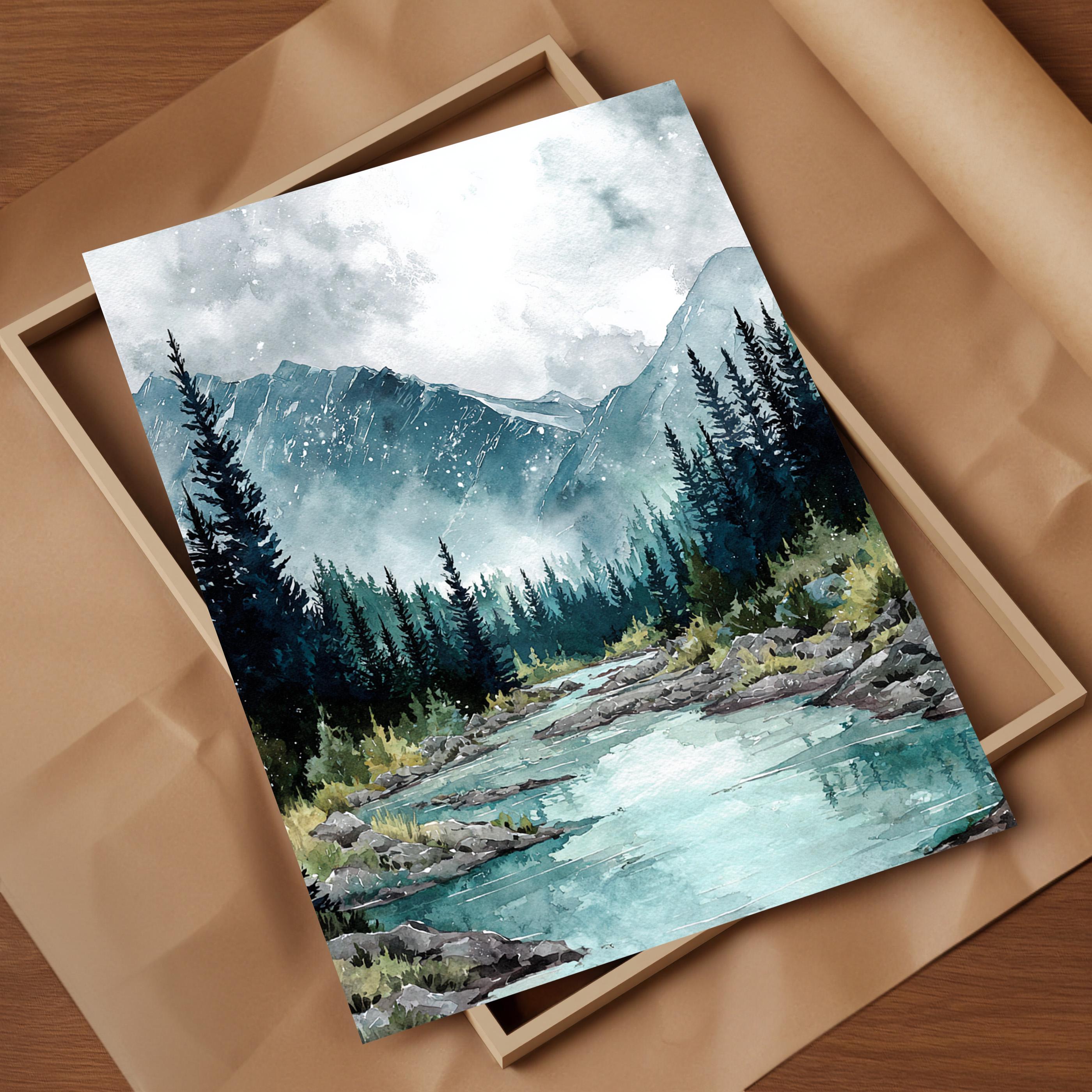 Moraine Lake Sunrise Watercolor Canadian Rockies Art Print Soft Blue ...