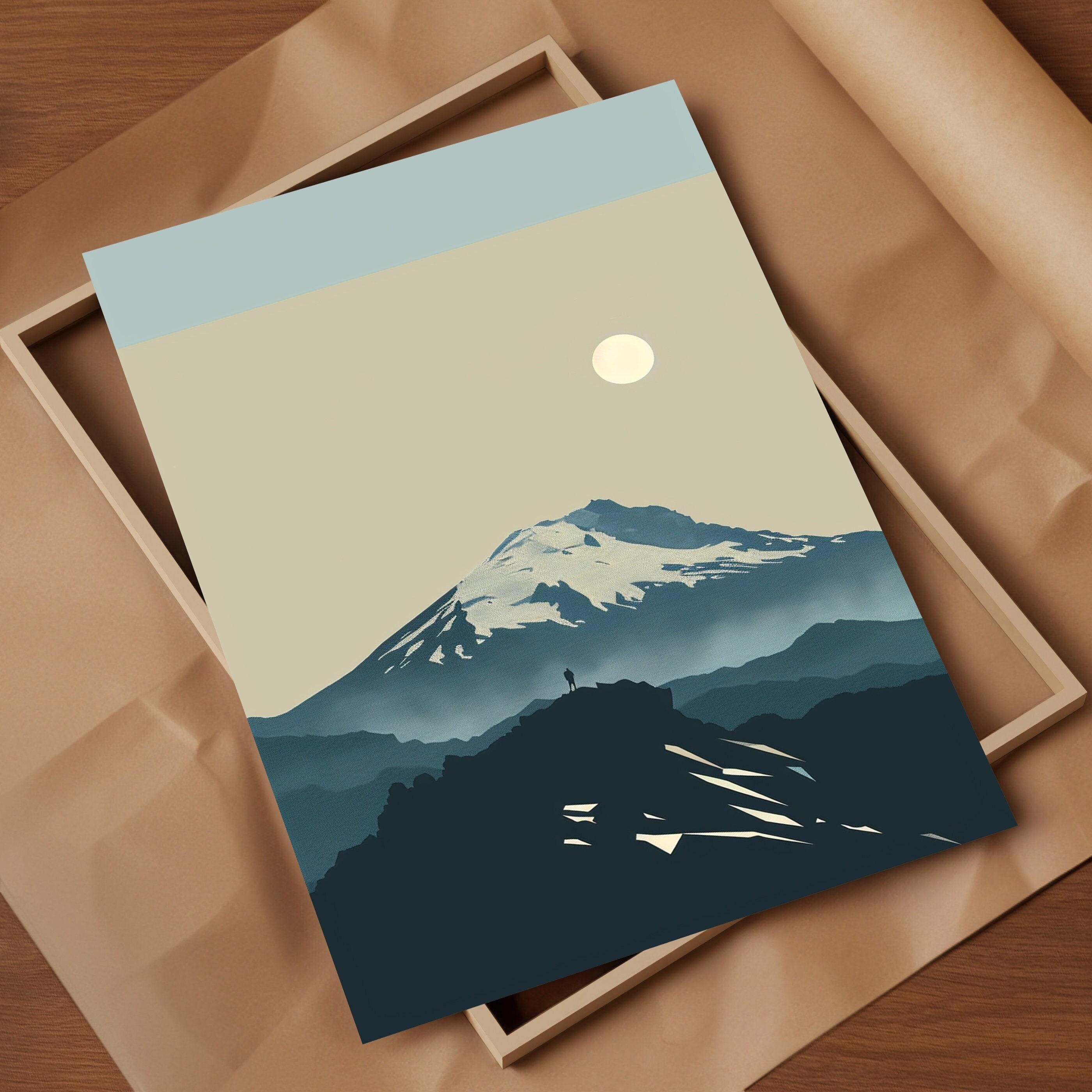 Mount Saint Helens Hikers Perspective of the Horseshoe-shaped Crater Capture Essence with Simplified Silhouette Clean Lines Subtle Colors