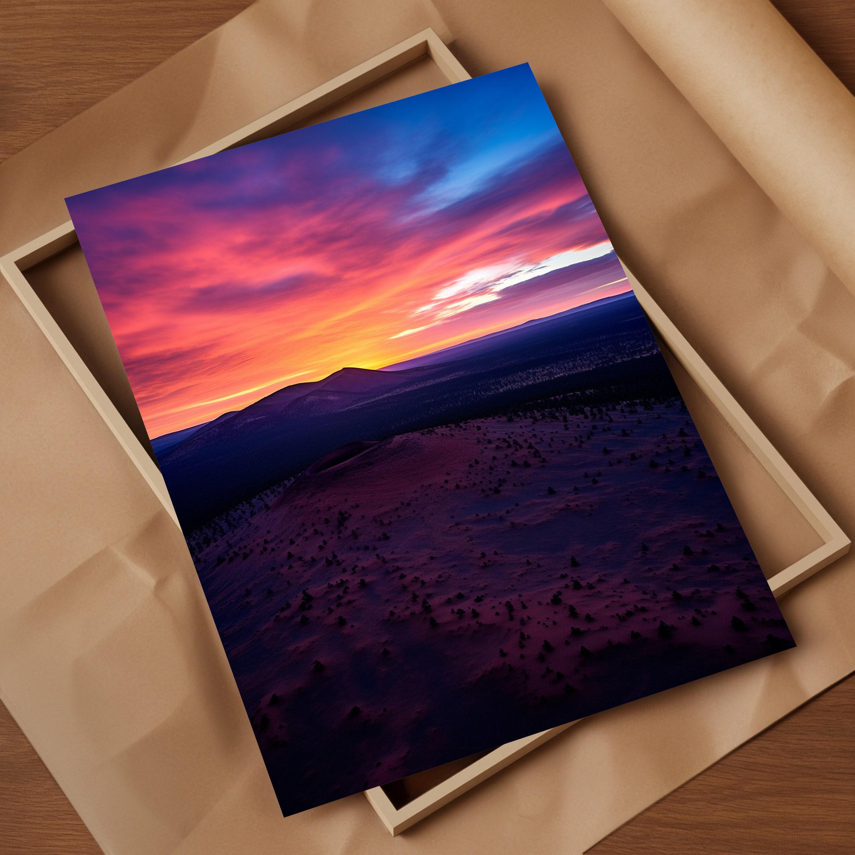 Sunset Crater Aerial Silhouette Warm Tones Highlight Volcanic Features Striking View from Above at Sunset in This Artful Depiction