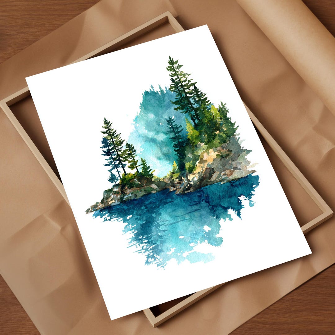 Lake Tahoe Summer Pines Watercolor Mountain Art Print Crystal Clear ...