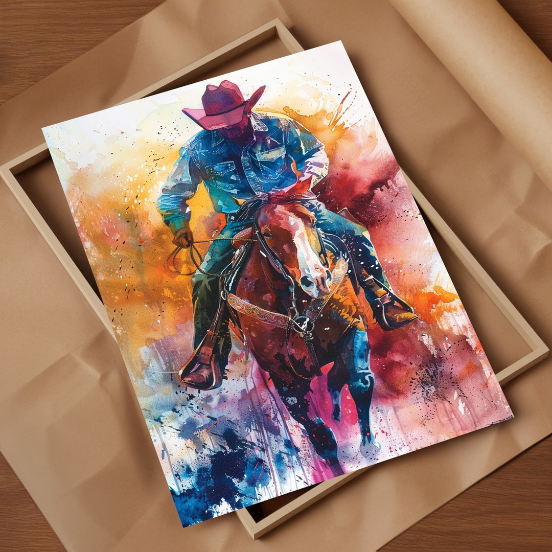 Cowboy Heritage Abstract Watercolor Art Print Immerse in Fort Worth ...