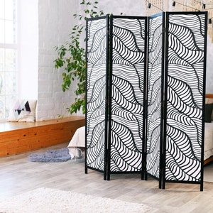 Room Divider Privacy Screen Wall Divider Foldable Room Partition 5 ft 8 in Tall 4 Wall Double Sided Print Near 360 Left Right Panel Rotation