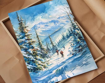 Mount Washington Winter Backcountry Skiing Adventure Art Print Skiers Descend Amid Pristine Snowfields Evergreens Inviting Thrill