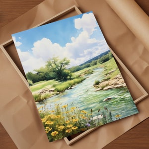 Texas Hill Country Art Print Comal River Natuurlandschap Dagje uit Reizen in glans Westers decor Wilde bloemen Vintage poster San Macro&#39;s