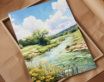 Texas Hill Country Art Print Comal River Nature Landscape Day Out Traveling in Radiance Western Decor Wildflowers Vintage Poster San Macros
