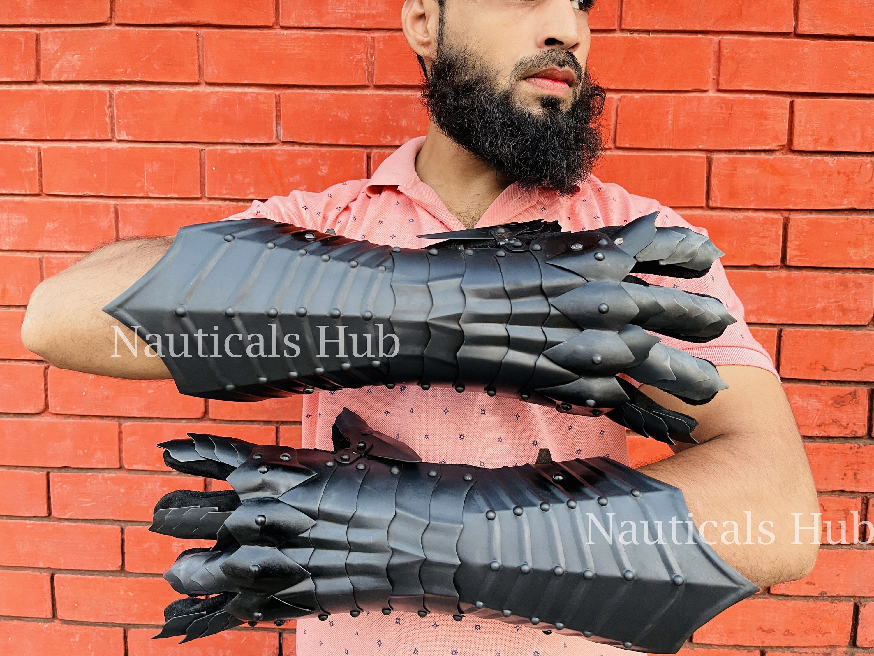 Tobacco brown, Medium Medieval Renaissance Gauntlet leather cosplay gloves long arm cuff 