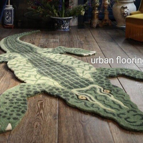 Handmade Tufted Crocodile Shape Wool Rug For Kids Room, shops Living Room, Bedroom . Gift For Home