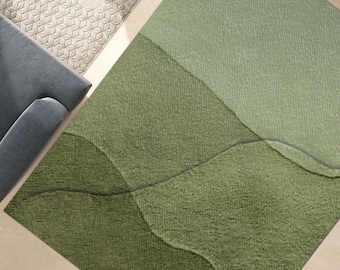 Olive green sage green Modern Abstract High low Textured Woolen Handmade Tufted Area Rug for Living Room Bedroom 8x10 9x12 10x14 Customizabl