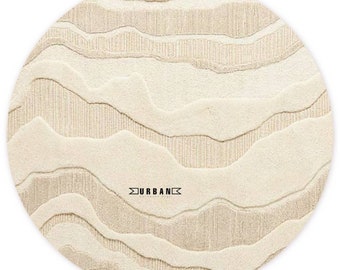 Minimalist Ivory Beige Textured Round Modern Abstract Handmade woolen Tufted area Rug for Living Room Bedroom 4x4 5x5 6x6 7x7 8x8 9x9 10x10