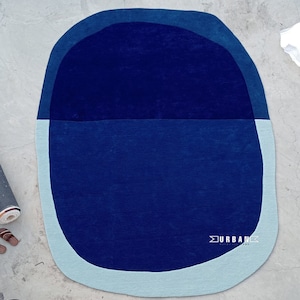 Minimalist Blue Modern Abstract Irregular Shape Woolen Hand Tufted Designer Area Rug for Living Room Bedroom Office 5x8 6x9 8x10 9x12 10x14