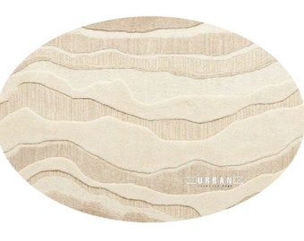 Minimalist Ivory Beige Textured Round Modern Abstract Handmade woolen Tufted area Rug for Living Room Bedroom 4x4 5x5 6x6 7x7 8x8 9x9 10x10