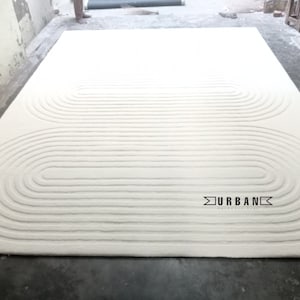 Minimalist Modern Abstract Ivory white Handmade Textured woollen Tufted Area Rug for Living Room Bedroom rug 6x9 8x10 9x12 10x14 12x15 12x18