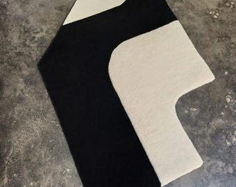 Handmade Ivory & Black Wool Area Rug - Minimalist Abstract Design