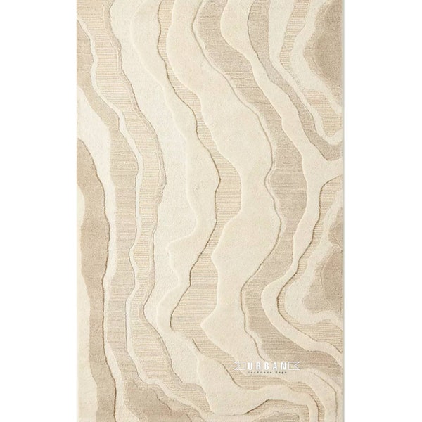 Ivory Beige color Minimalist Modern Abstract Handmade Textured woolen Designer tufted Area Rug for Living Room Bedroom 6x9 8x10 9x12 10x14