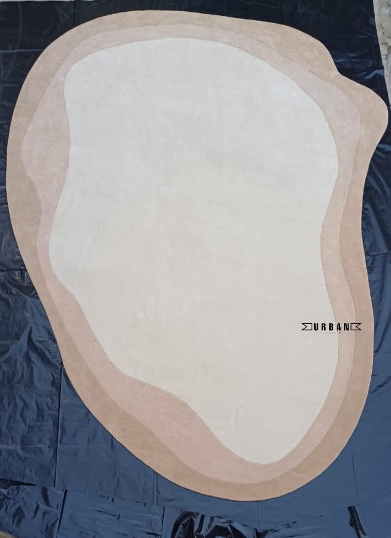 Buy Minimalist Beige Modern Abstract Irregular Shape Woolen Hand Tufted