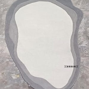 Minimalist Grey Modern Abstract Irregular Shape Woolen Hand Tufted Designer Area Rug for Living Room Bedroom Office 5x8 6x9 8x10 9x12 10x14