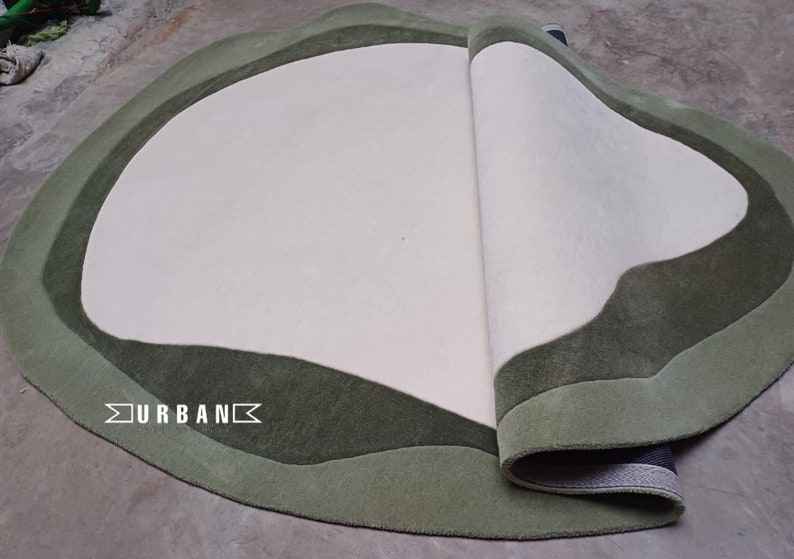 Buy Minimalist Beige Modern Abstract Irregular Shape Woolen Hand Tufted