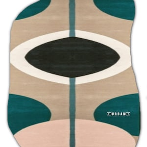 Beige green color Modern Abstract Irregular shape Handmade Woolen Tufted Contemporary area Rug For Living room Bedroom 4x6 5x8 6x9 8x10 9x12