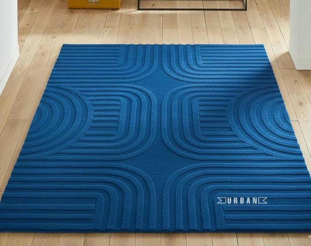 High Low Rug Handmade Wool Tufted Area Rug: Solid Blue, High-low Pile - Etsy