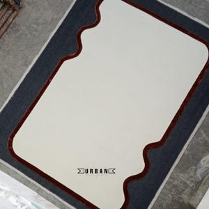 Minimalist Modern Abstract Irregular Odd shape unique Handmade contemporary wool viscose Tufted Area Rug for Living Room Bedroom offices