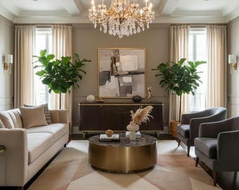 Neutral Abstract Woolen Tufted Rug, Modern Geometric Area Rug