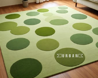 Green Abstract Wool Rug, Hand-Tufted Modern Rug