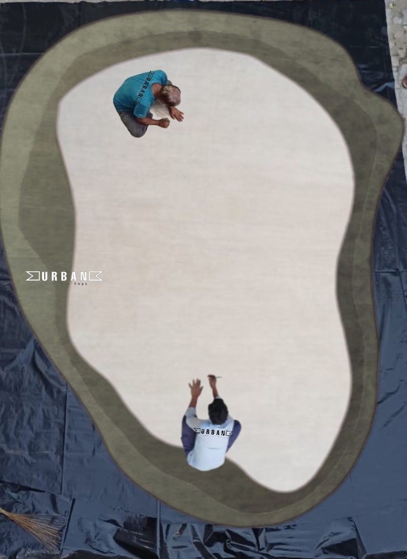 Buy Minimalist Beige Modern Abstract Irregular Shape Woolen Hand Tufted