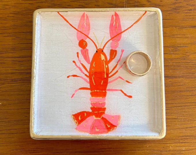 Coastal Pink Lobster Jewelry Dish - Trinket Dish- Ring Dish - Coastal Beach Hostess Gift idea!