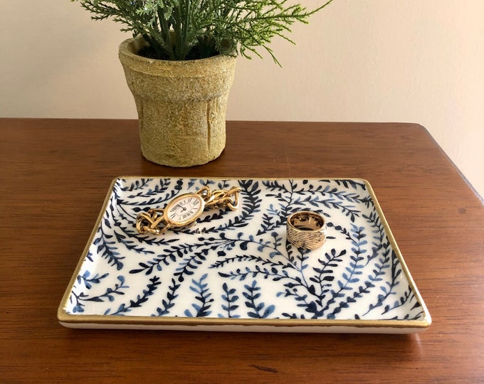 Blue and White Jewelry Dish - Serena Lily Priano Decorative Tray - Beautiful Gift