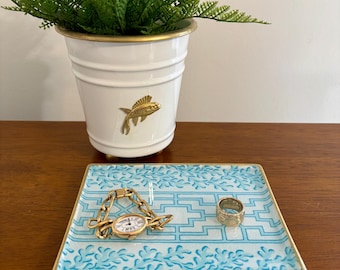 Blue and White Trellis Jewelry Tray - Chinoiserie Trinket Dish - Beautiful Gift