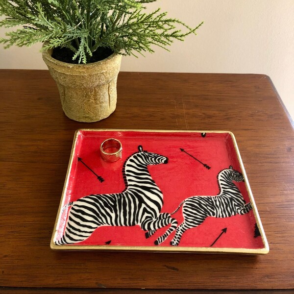 Chinoiserie Scalamandre Zebra-Decorative Tray - 6.75" x 5.25" - Jewelry Tray