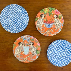 Chinoiserie Monkey Coasters - set of 4 - hostess gift - housewarming gift