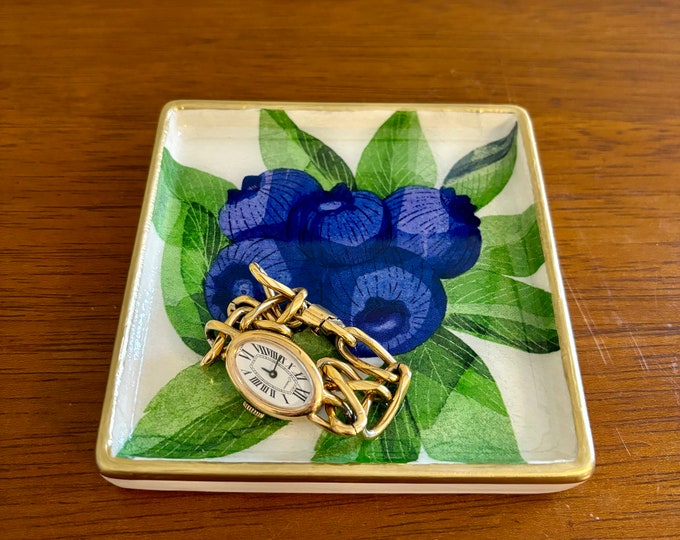 Blue and White Jewelry Dish - Chinoiserie Blueberry Trinket Dish - Cute Gift idea!