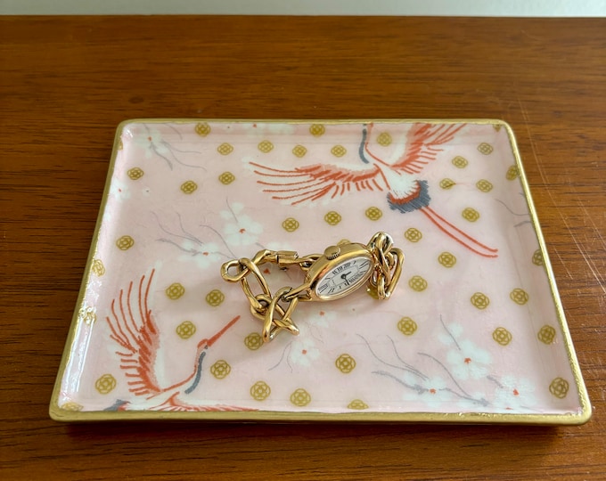Chinoiserie Bird Jewelry Dish - Trinket Tray - Pink Decorative Tray