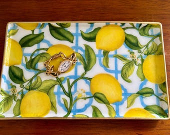Chinoiserie Lemon Trellis - Decorative Tray - 10.75" x 6.5" - Beautiful Gift