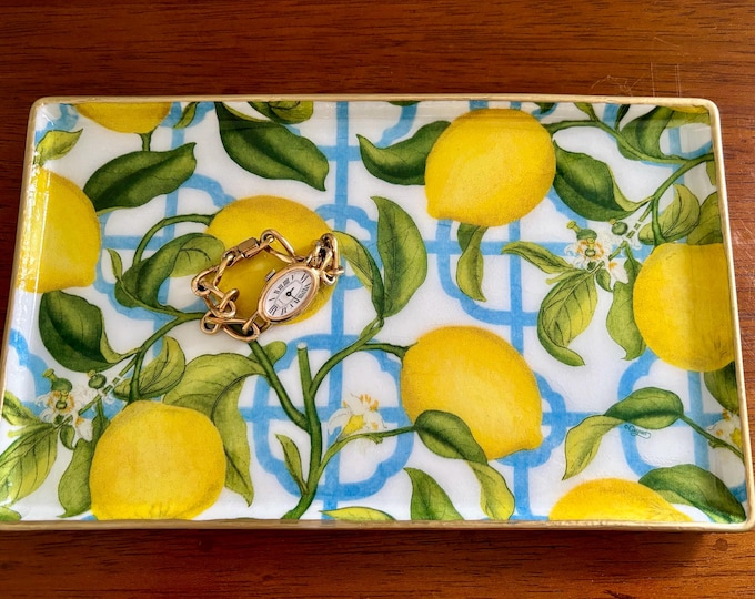 Lemon Trellis Jewelry Tray - Chinoiserie Decorative Tray - Beautiful Handmade Hostess Gift