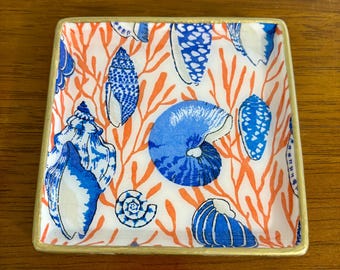 Blue and White Jewelry Dish- Coastal Seashell Ring Dish - Beautiful Gift idea!
