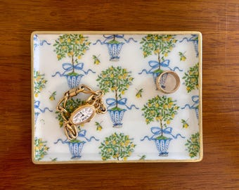Lemon Topiary Jewelry Tray - Chinoiserie Trinket Dish - Beautiful Gift