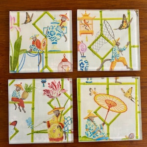Chinoiserie Monkey Coasters - set of 4 - hostess gift - housewarming gift