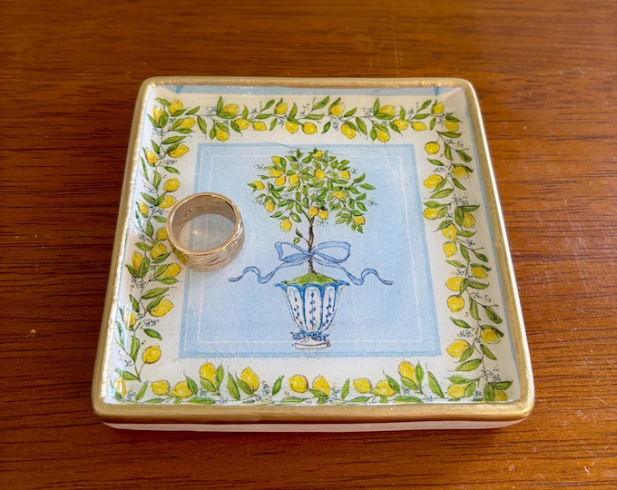 Lemon Topiary Jewelry Dish - Chinoiserie trinket dish - Cute Gift idea!
