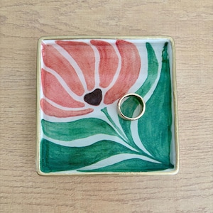 Modern Floral Jewelry Dish - Chinoiserie Trinket Dish  - Beautiful Gift